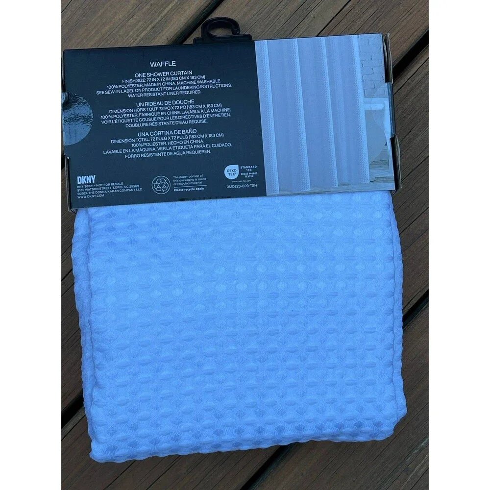 DKNY Waffle White Fabric Polyester Shower Curtain 72